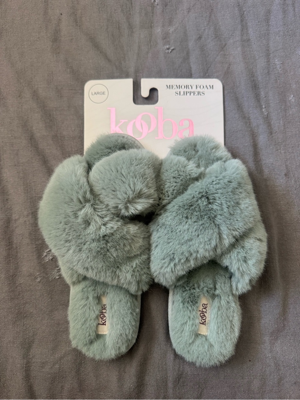 Kooba Plush Crisscross Slide Slippers - Sage Green